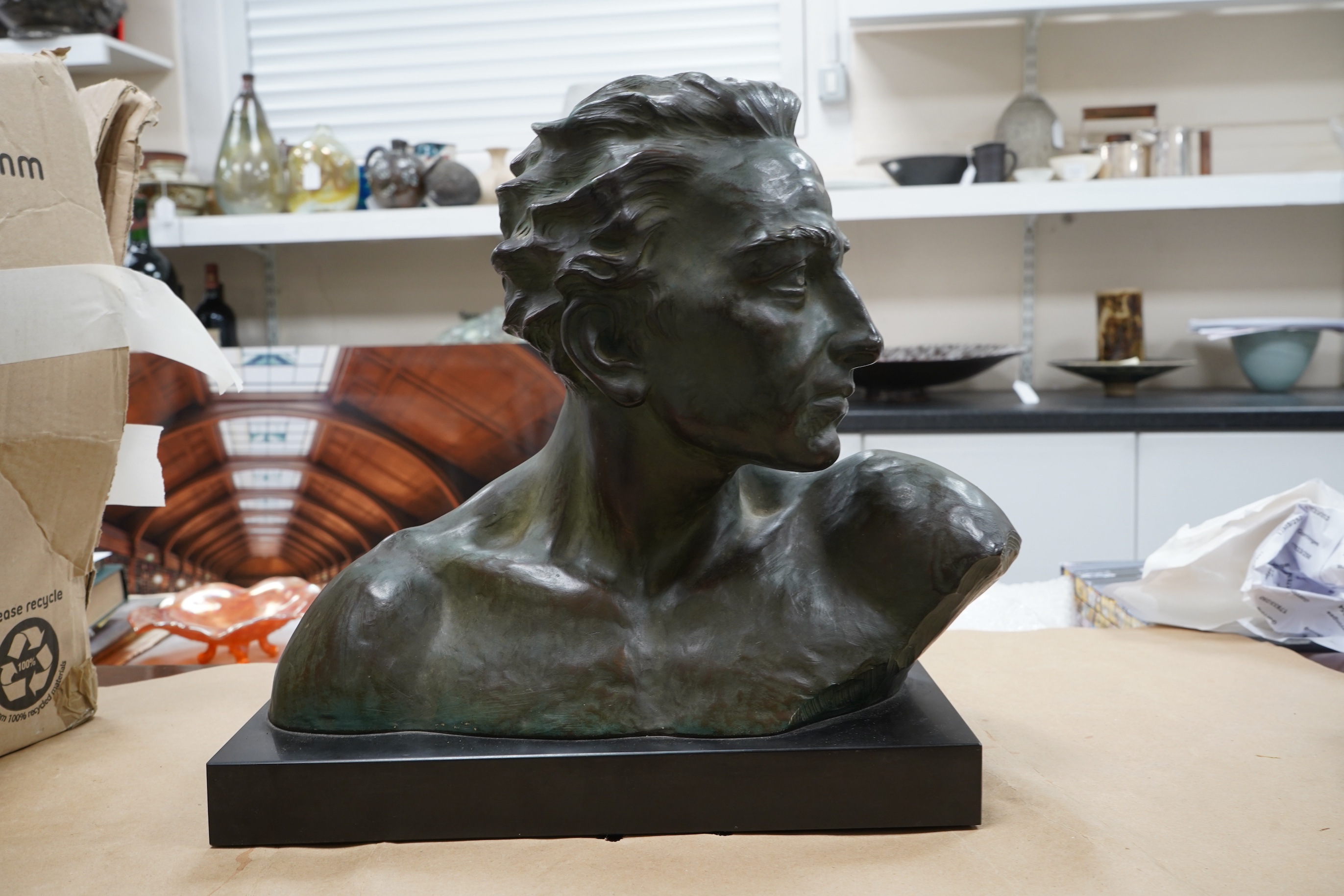 Bronzed bust - after Johannes Dommisse, 39cm wide x 35cm high
